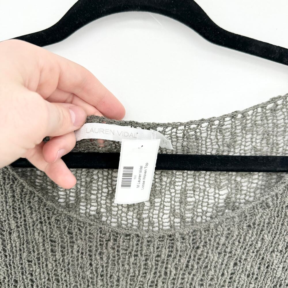 Lauren‎ Vidal Women Grey & Cream Striped Oversized Knit Sweater Top Size M - Picture 2 of 6
